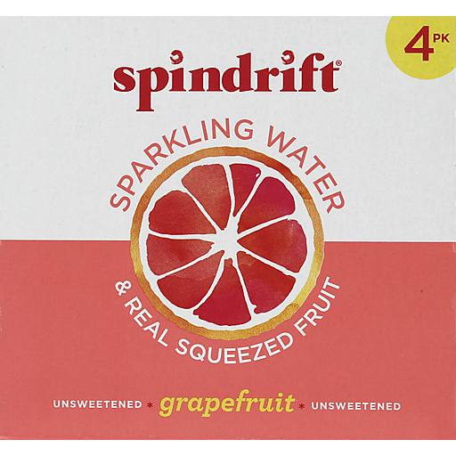 Spindrift Sparkling Water, Unsweetened, Grapefruit, 4 Pack