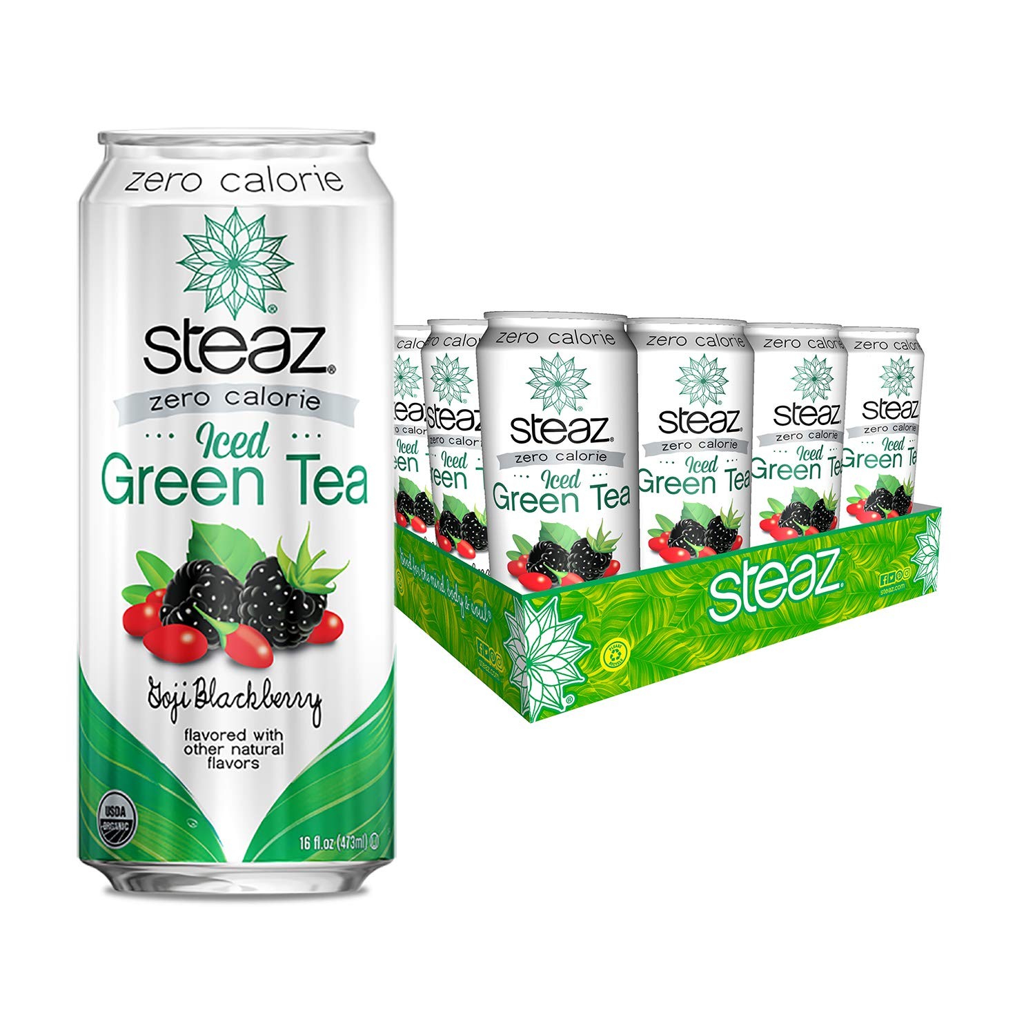 Steaz Zero Calorie Goji Blackberry Iced Green Tea, 16 Oz