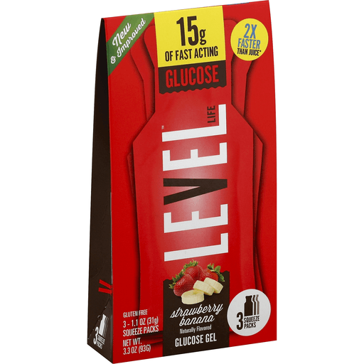 Level Life Glucose Gel, 15 G, Squeeze Packs, Strawberry Banana