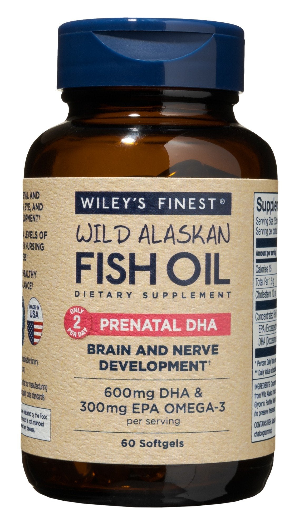 Wiley's Finest Wild Alaskan Fish Oil Prenatal DHA 600 Mg, 60 Softgels