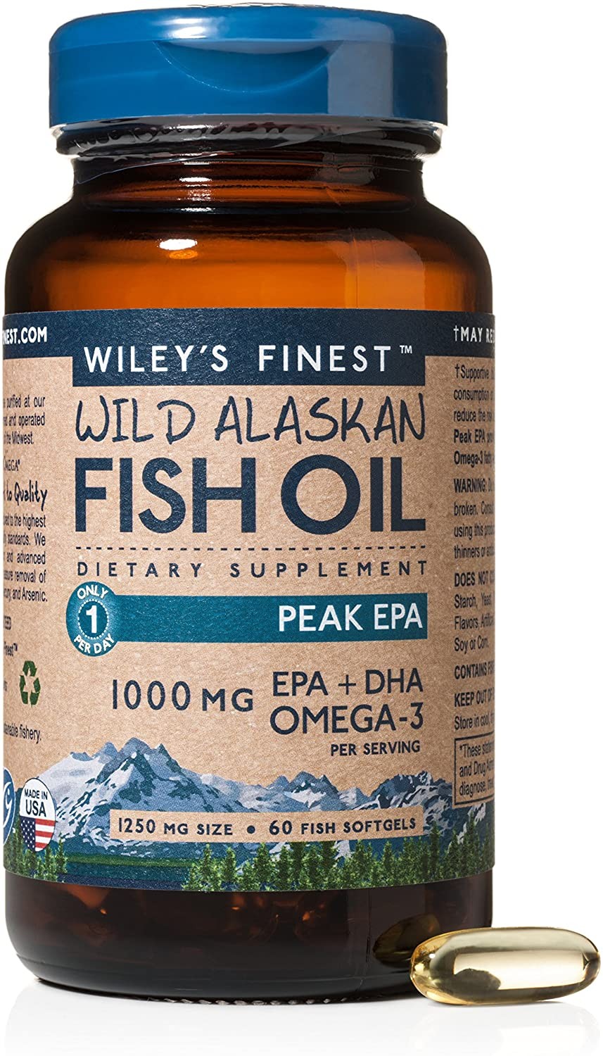 Wiley's Finest Wild Alaskan Fish Oil, Peak EPA, 60 Softgels