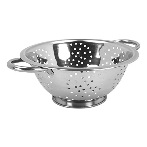 Home Basics 3 Quart Stainless Steel Deep Colander Strainer Rust Proof Kitchen Food Straining, Washing, Draining And Rinsing Pasta, Vegetables & Fruits With Wide Grip Handles, Silver