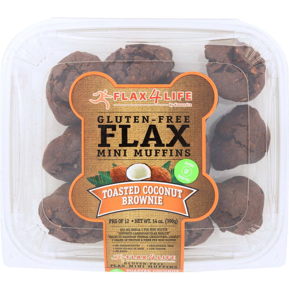 Flax4Life Muffins, Gluten Free, Toasted Coconut Brownie, Mini