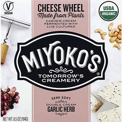 Miyokos Creamery Cheese Wheel, Semi Soft, Double Cream Garlic Herb 6.5 Oz