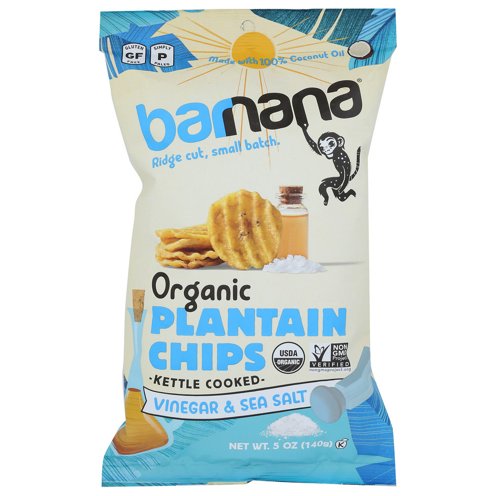 Barnana Plantain Chips, Organic, Vinegar & Sea Salt, Kettle Cooked