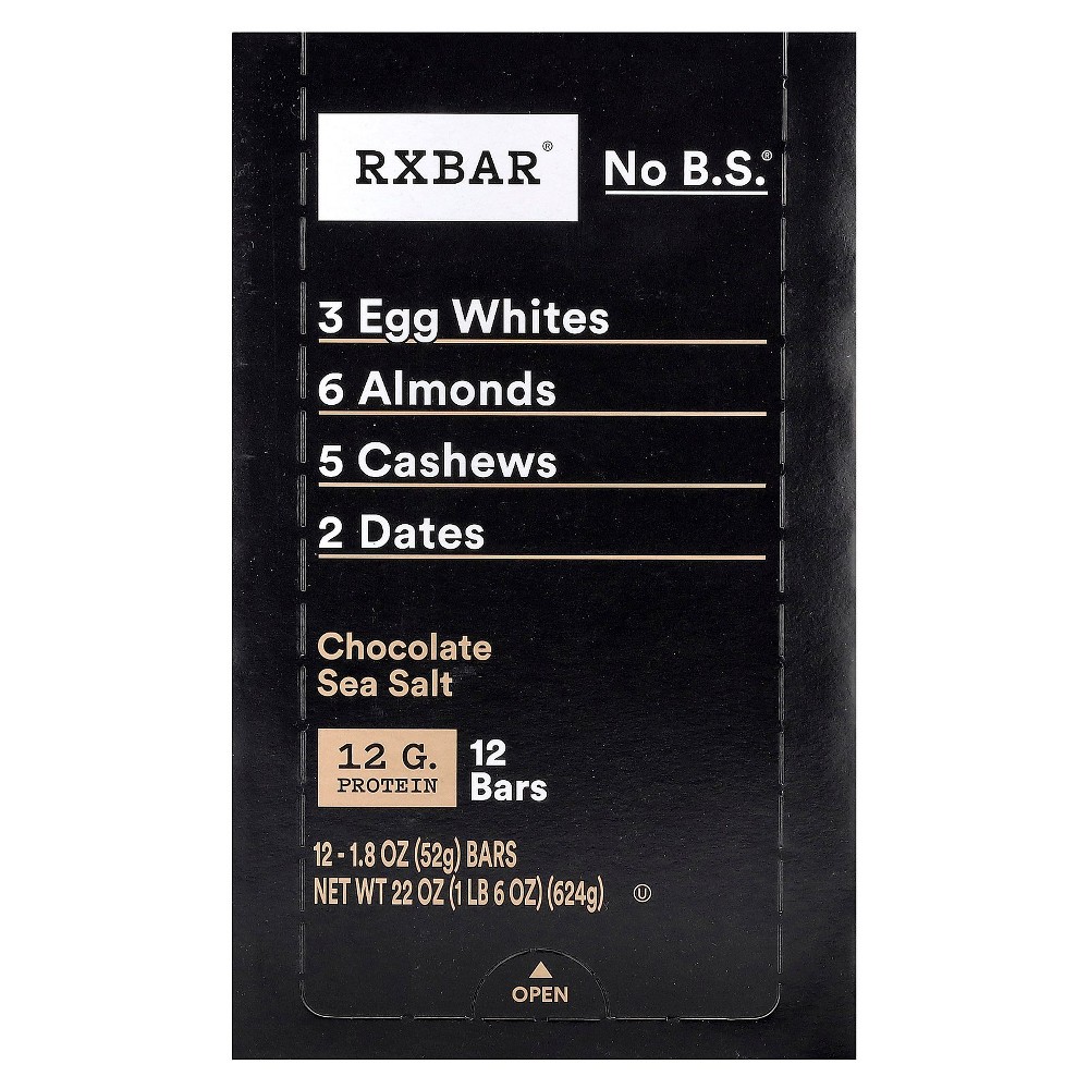 Rxbar Protein Bar, Chocolate Sea Salt, 12 Bars, 1.8 Oz (52 G) Each