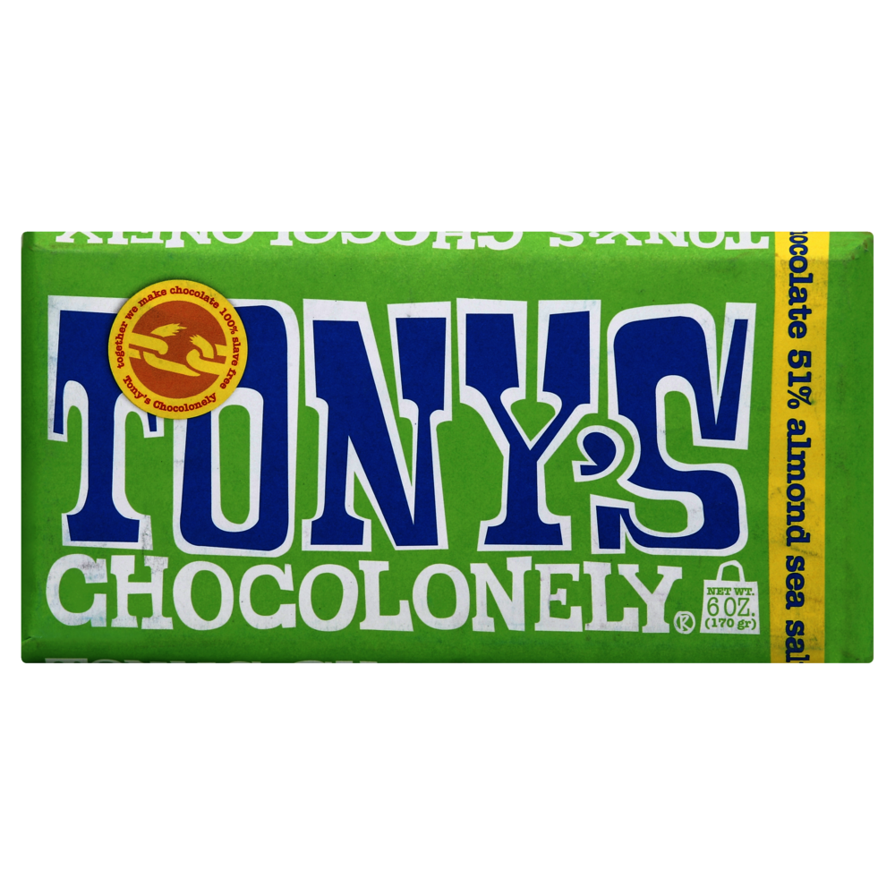 Tony's Chocolonely CHOCOLONEY: Chocolate Dark Almond Sea Salt Bar 51%, 6 Oz