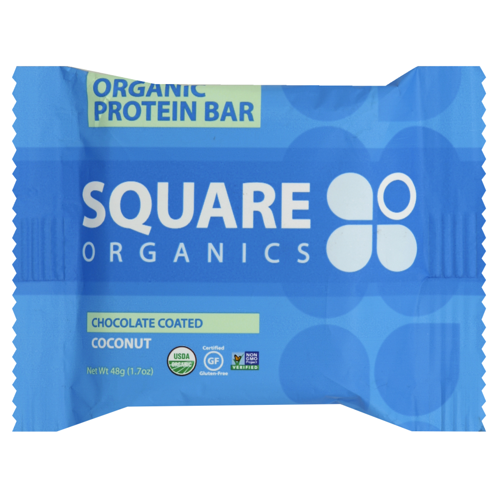 Square Organics Protein Bar, Organic, Chocolate Coated Coconut