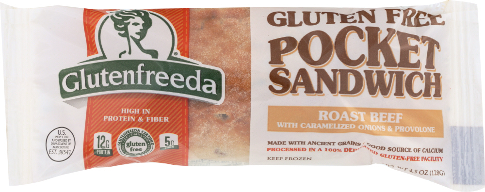 Glutenfreeda Pocket Sandwich, Roast Beef With Caramelized Onions & Provolone Cheese 4.5 Oz