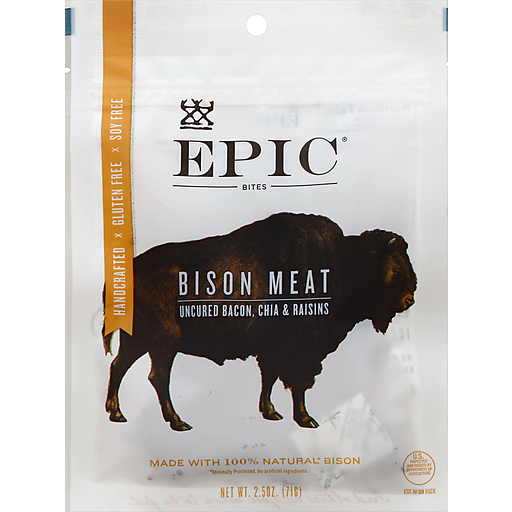 Epic Bison Meat Bites Uncured Bacon, Chia & Raisins