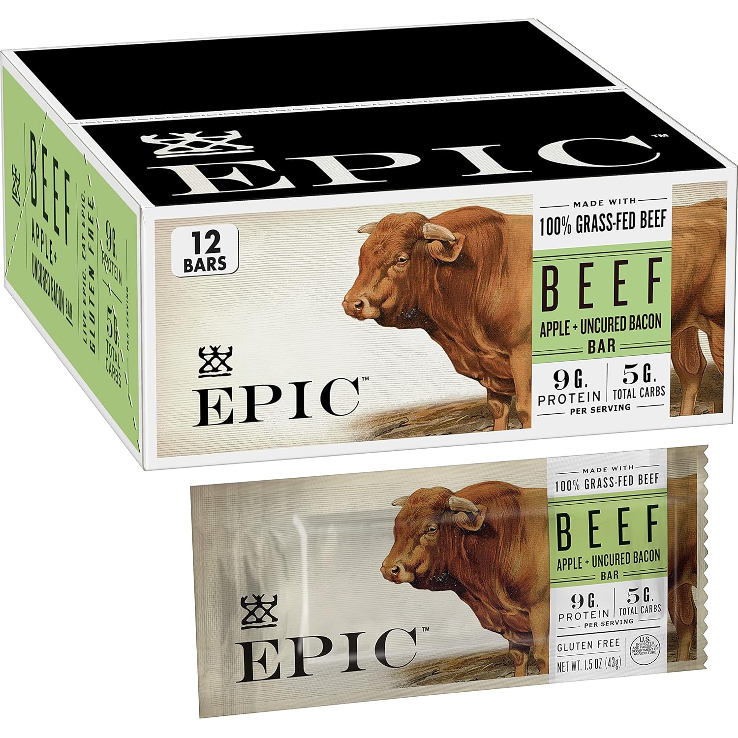 Epic Bar All Natural Meat 100% Natural, Beef, Apple & Bacon, 1.5 Ounce