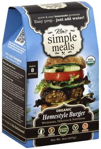 Kims Simple Meals Organic, Homestyle Burger - 8 Oz