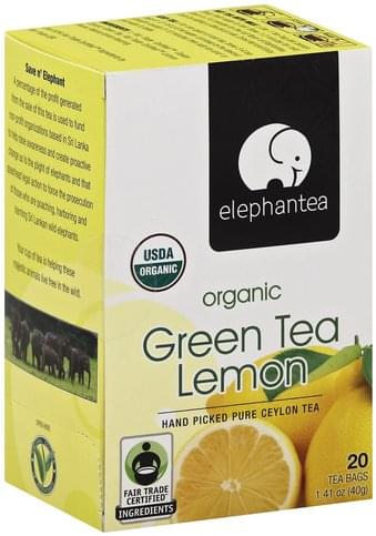 Elephantea Organic, Lemon, Tea Bags Green Tea