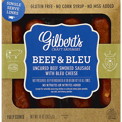 Gilbert's Smoked Sausage, Beef & Blue, Uncured