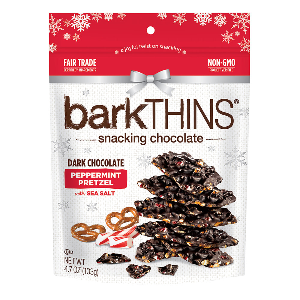 Ripple Brand Collective barkTHINS Holiday Dark Chocolate Peppermint Pretzel With Sea Salt 4.7 Oz. Bag