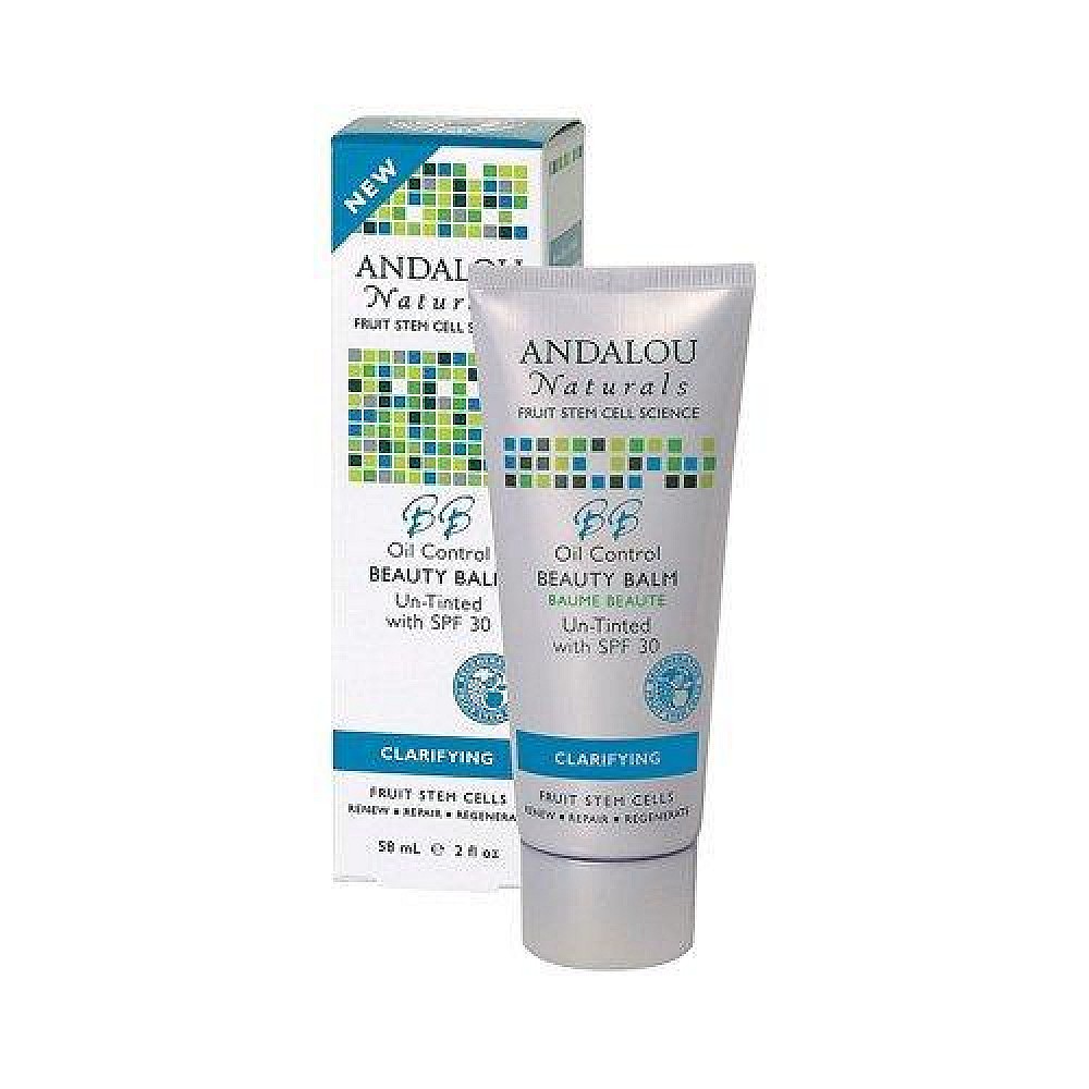 Andalou Naturals Clarifying Oil Control Beauty Balm BB Cream - Un-Tinted With SPF 30 - 2 Fl Oz