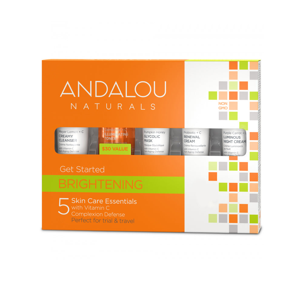 Andalou Naturals Get Started, Brightening, Skin Care Essentials, 5 Piece Kit