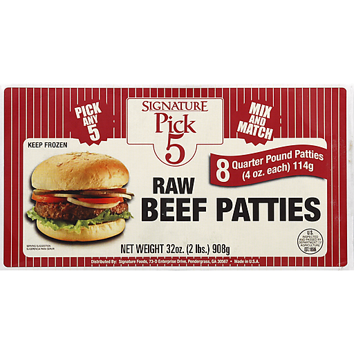 Signature Pick 5 Beef Patties, Raw, Quarter Pound