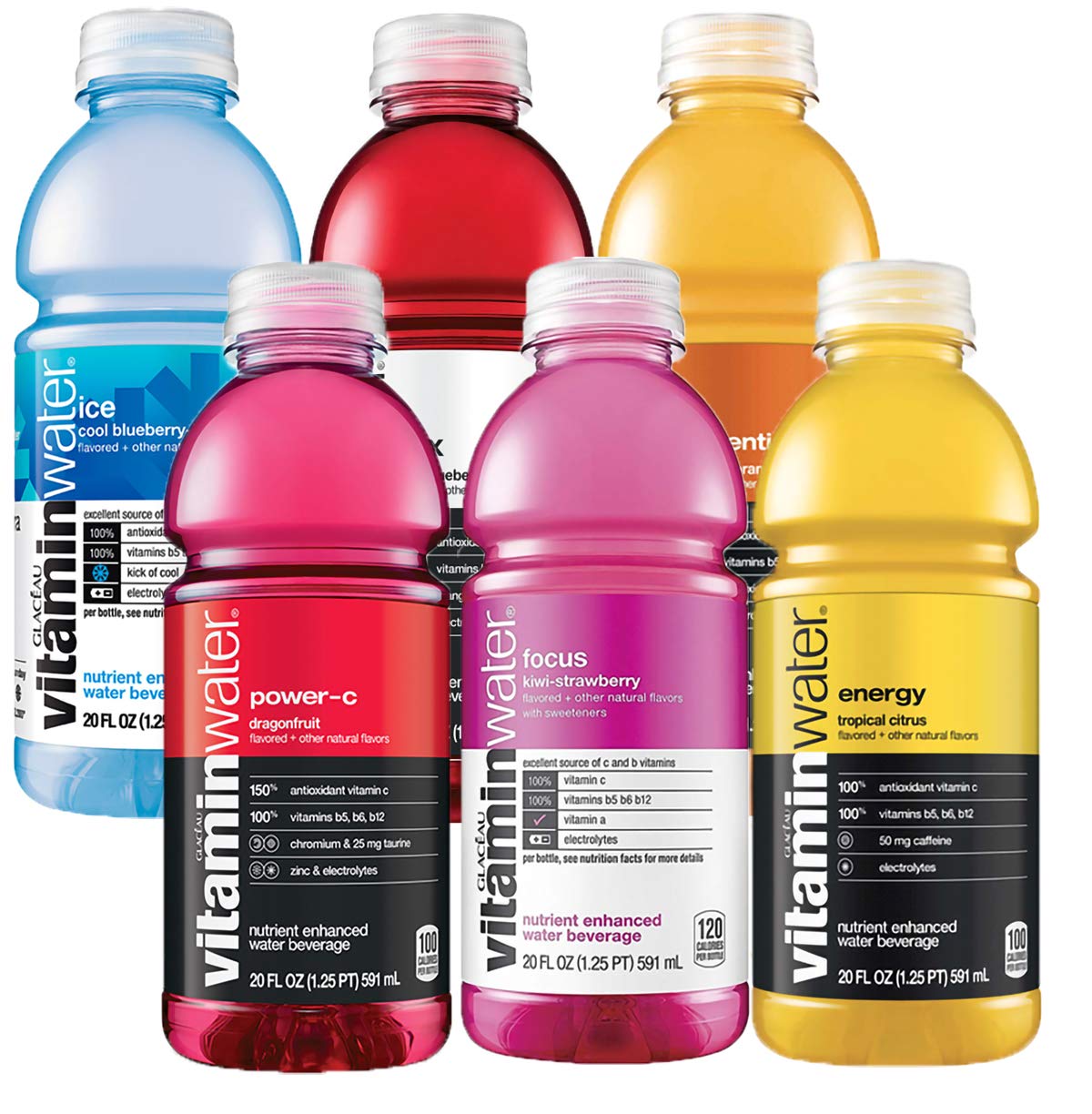 Vitamin Water Nutrient Enhanced With Vitamins, Revive, Focus, Essential, XXX, Energy, Ice, Power C, 20 Oz Bottle, Variety Pack, FLAVORS MAY VARY
