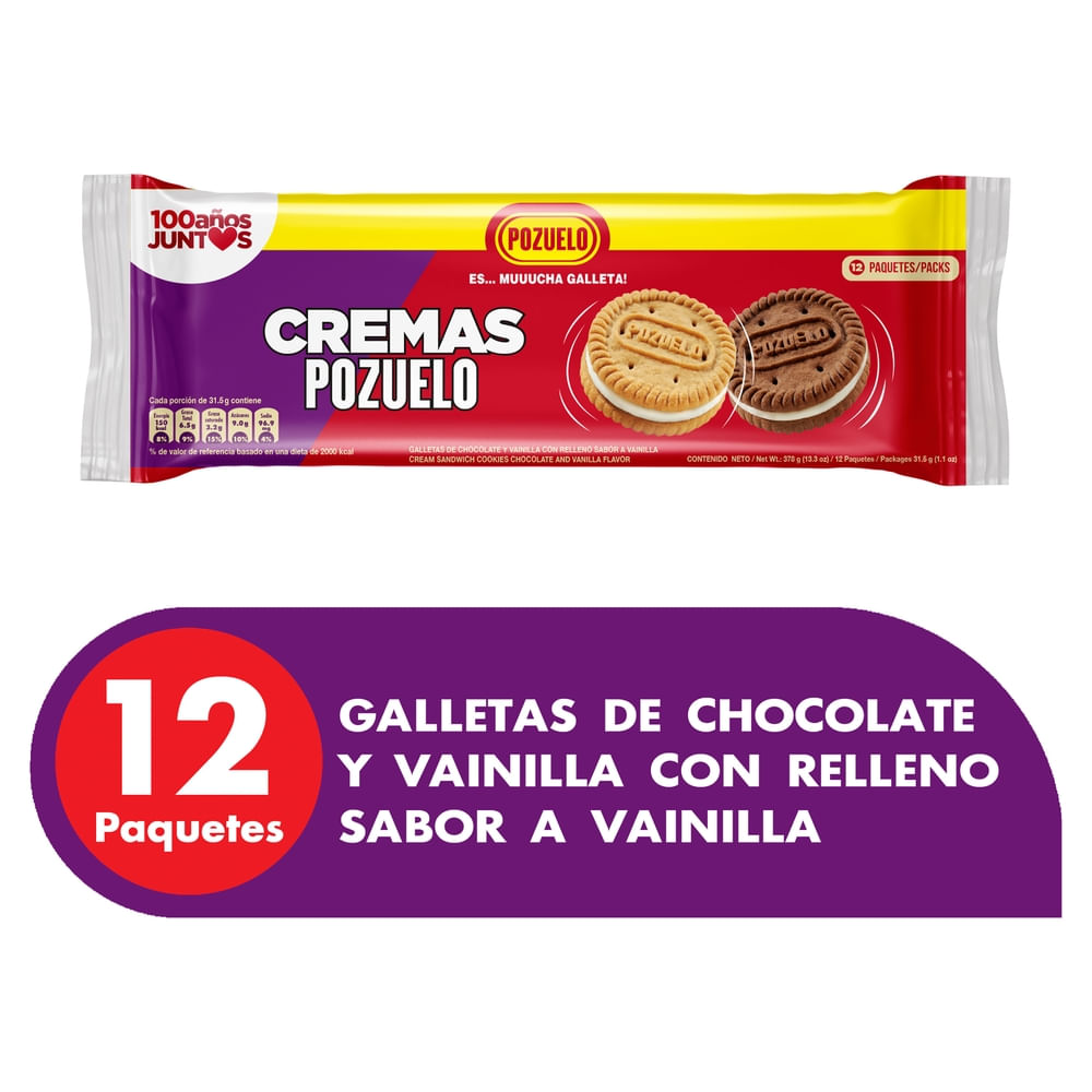Pozuelo Cookies, Cream Sandwich, Chocolate And Vanilla Flavor