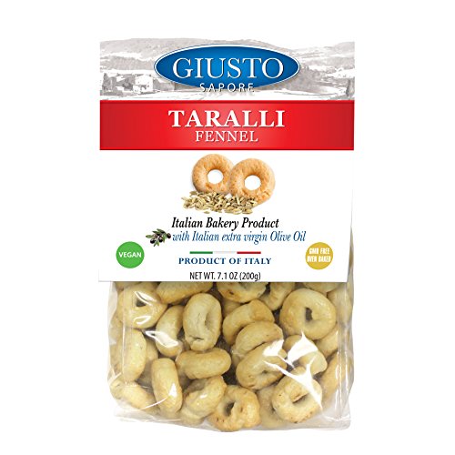 Giusto Sapore Fennel Taralli Crackers 7.1oz. With Italian Extra Virgin Oil - Premium Gourmet Puglia Bari Vegan GMO Free - Imported From Italy And Family Owned - Great With Sauces And Basil