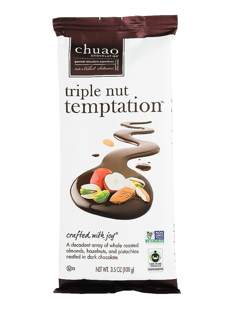 Chuao Chocolatier Dark Chocolate Triple Nut Temptation 3.5 Oz Bar 10ct Box