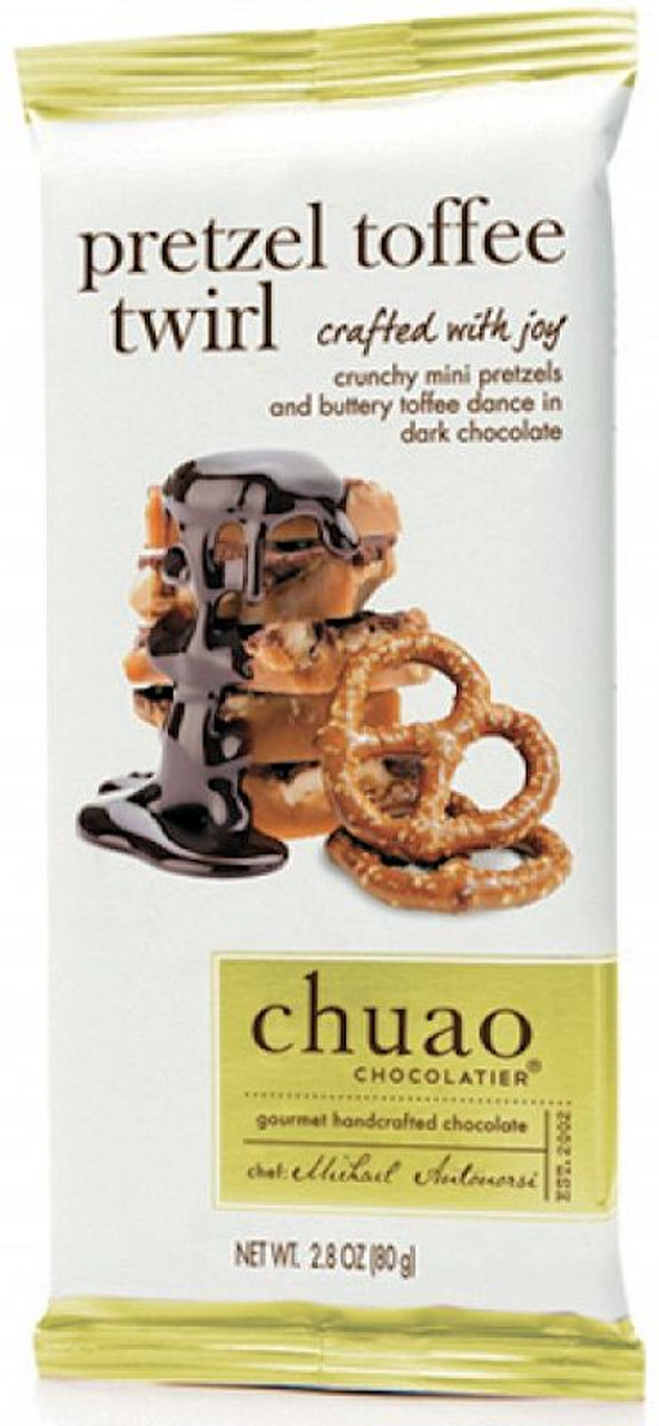 Chuao Chocolatier Dark Chocolate Pretzel Toffee Twirl 2.8 Oz Bar