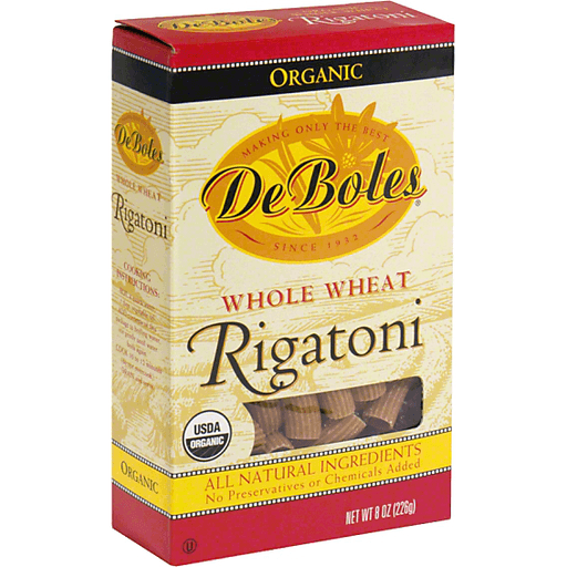 DeBoles Rigatoni, Organic, Whole Wheat