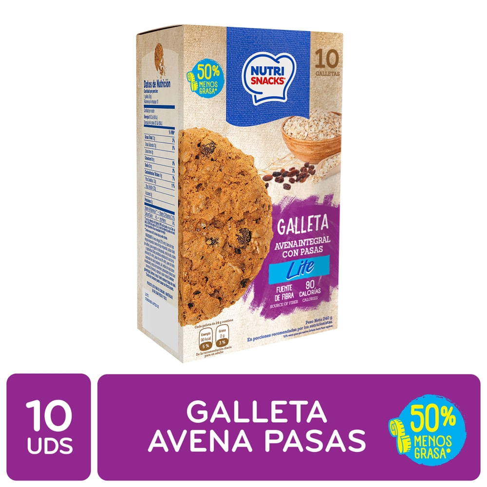 Nutrisnacks Galletas Avena Integral Con Pasas 10 Unidades - 240 G