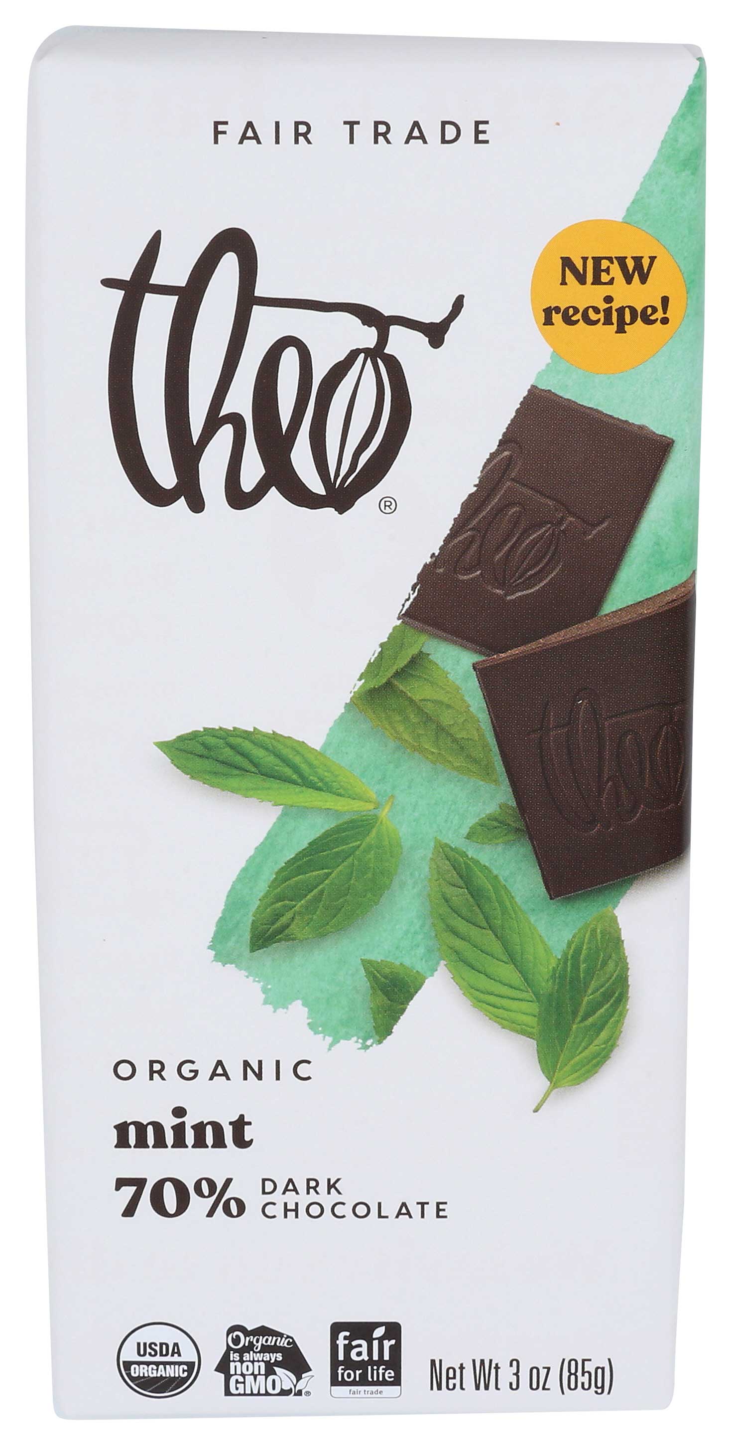 Theo Organic Fair Trade Mint (70%) Dark Chocolate Bar, 3 Oz