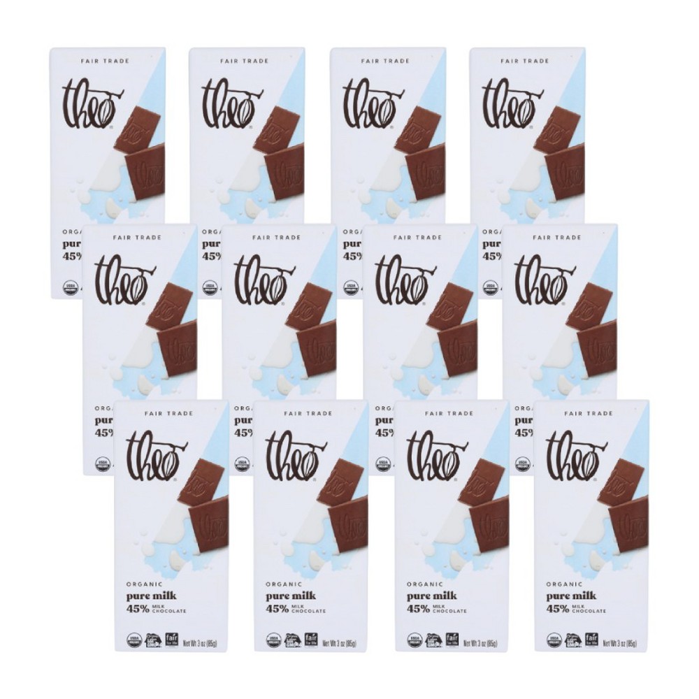 Theo Organic Fair Trade Pure 45% Milk Chocolate, 3 Oz