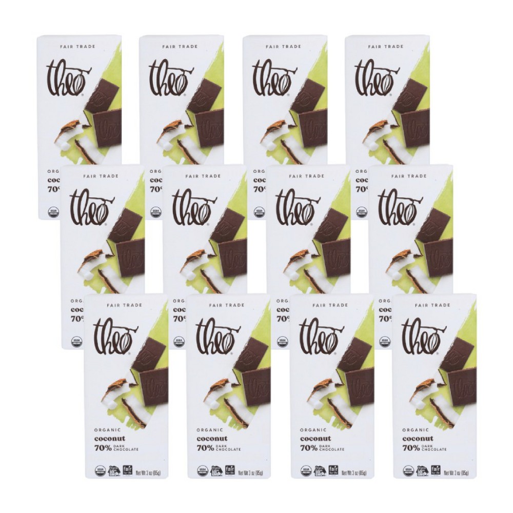 Theo Organic Fair Trade Coconut 70% Dark Chocolate, 3 Oz