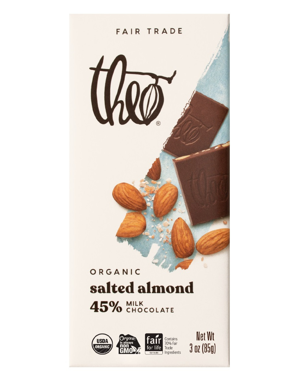 Theo Chocolate, Organic Milk Chocolate Bar Salted Almond, 3 Oz(Case Of 12)