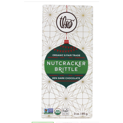 Theo Holiday Organic Nutcracker Brittle 55% Dark Chocolate Bar