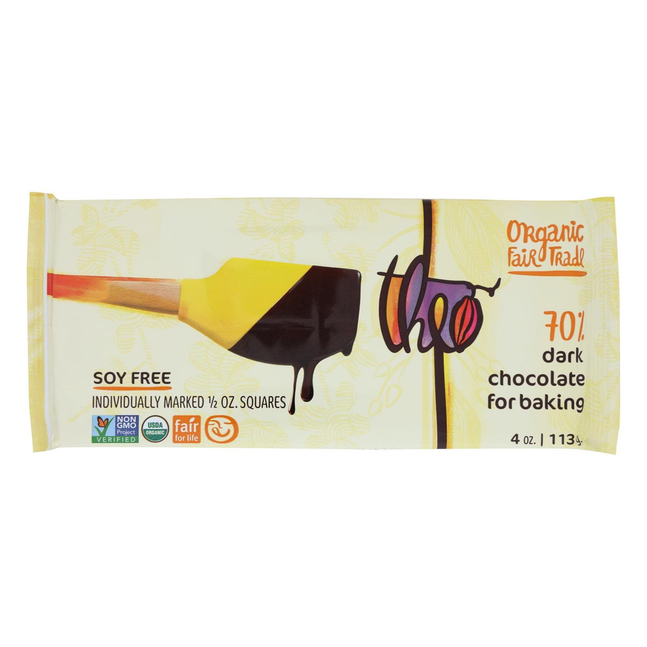Theo Dark Chocolate, Organic, Baking Bar, 70%, Bittersweet 4 Oz