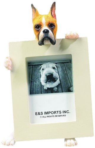 E&S Pets Boxer Picture Frame Holds Your Favorite 2.5 By 3.5 Inch Photo, Hand Painted Realistic Looking Boxer Stands 6 Inches Tall Holding Beautifully Crafted Frame, Unique And Special Boxer Gifts For Boxer Owners