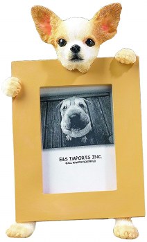 Chihuahua Picture Frame Holds Your Favorite 2.5 By 3.5 Inch Photo, Hand Painted Realistic Looking Chihuahua Stands 6 Inches Tall Holding Beautifully Crafted Frame, Unique And Special Chihuahua Gifts For Chihuahua Owners