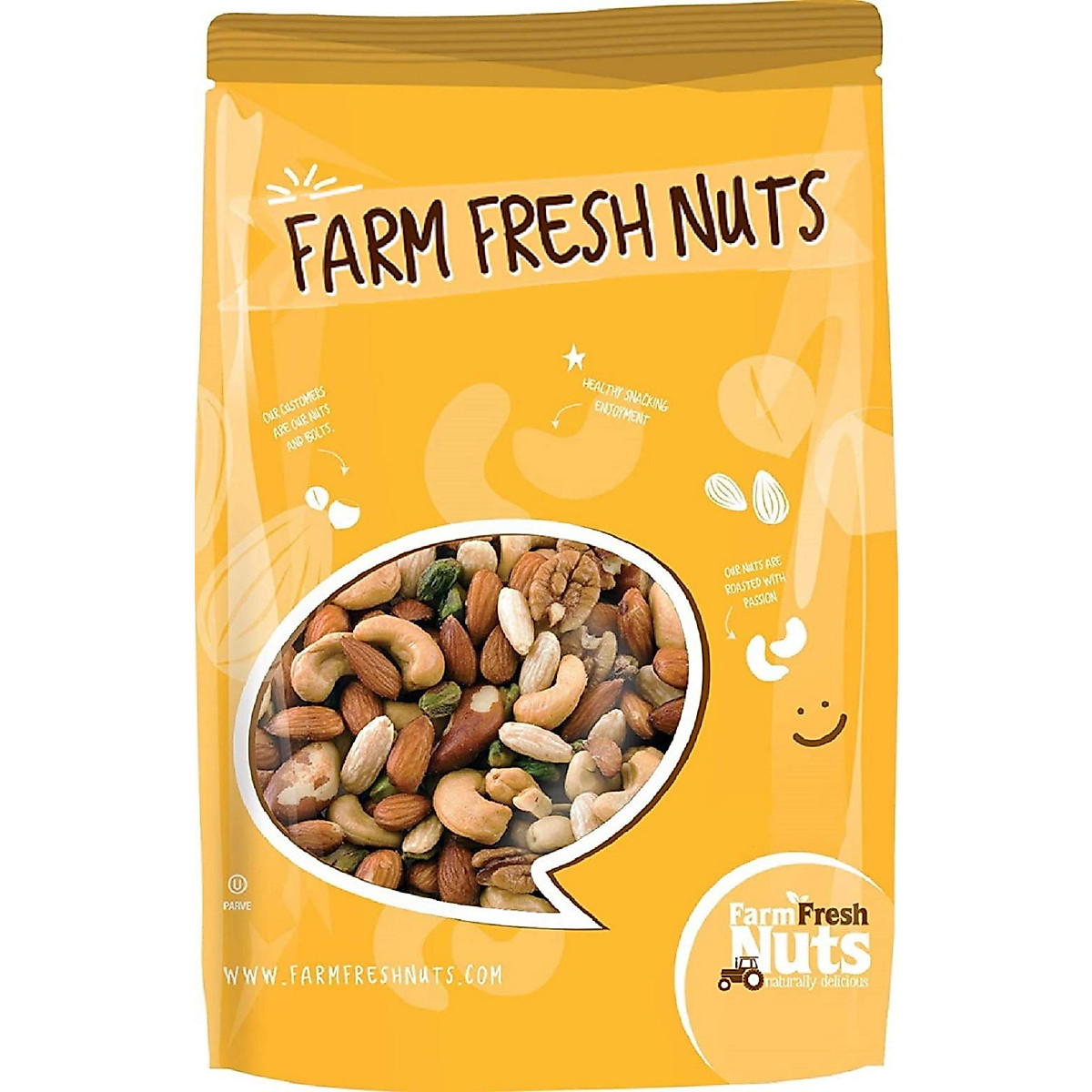 Farm Fresh Nuts Dry Roasted Deluxe Mixed With Himalayan Salt - A Super Tasty Mix Of Almonds, Brazil Cashews, Pecans & Pistachios - Brand