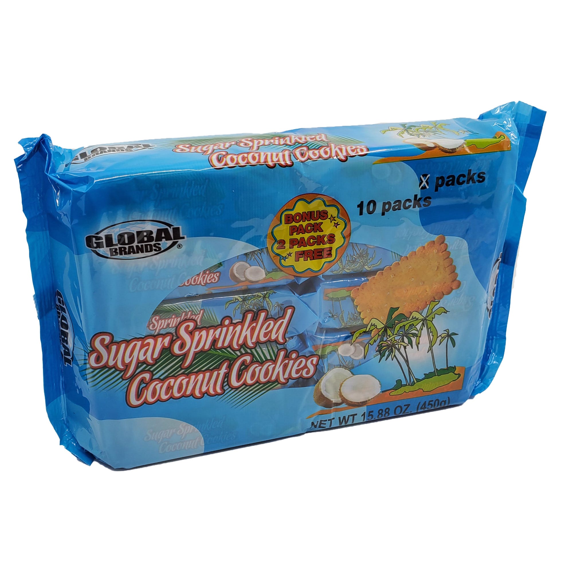 Global Brands Cookies, Sugar Sprinkled Coconut, 10 Packs