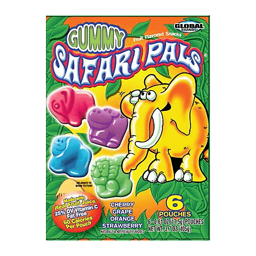 Global Brands Safari Pals Gummy Assorted Fruit Flavored Snacks 6 - 0.61 Oz Pouches