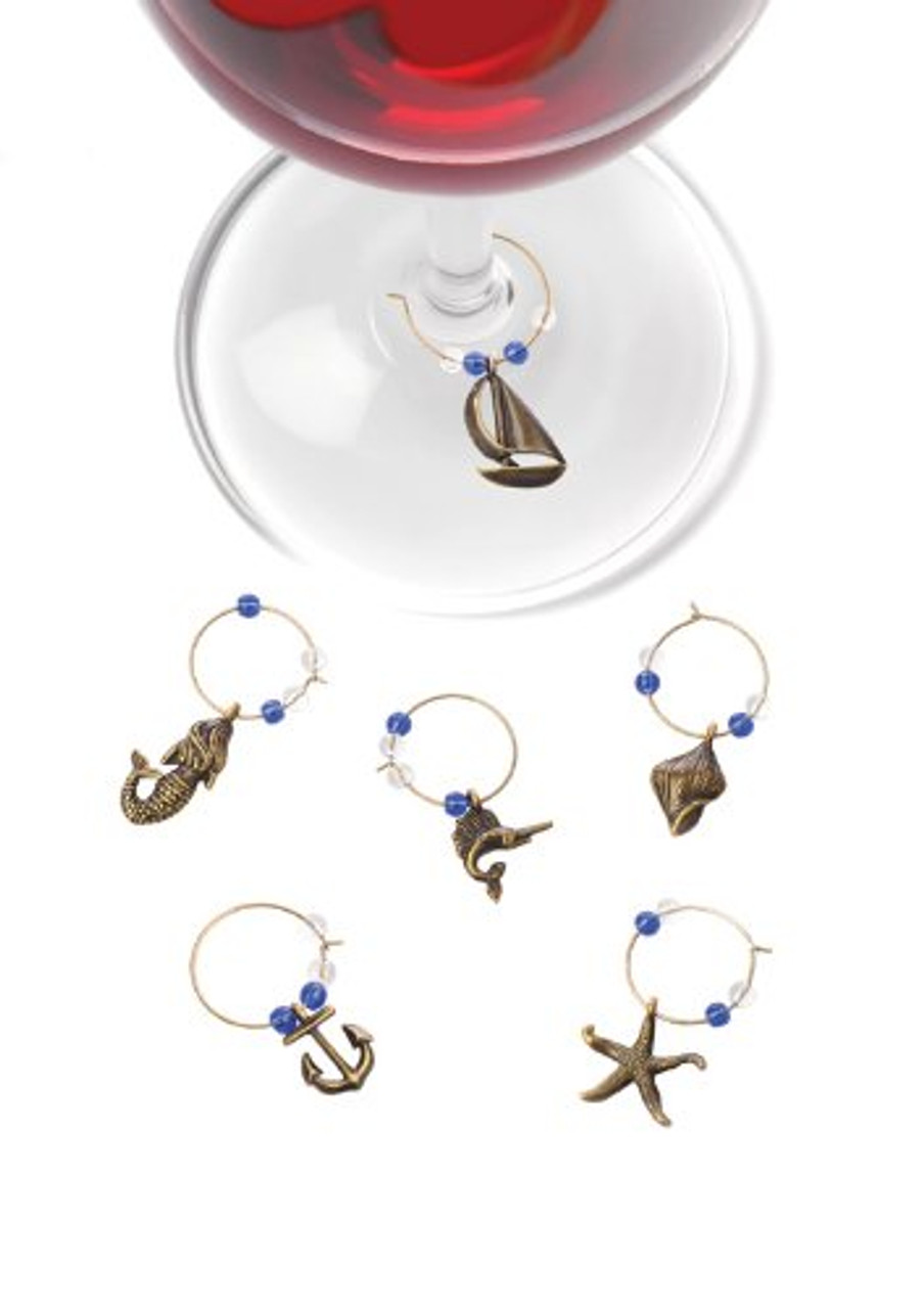 Truefabrications Marina Set Of 6 Pewter Wine Charms By True