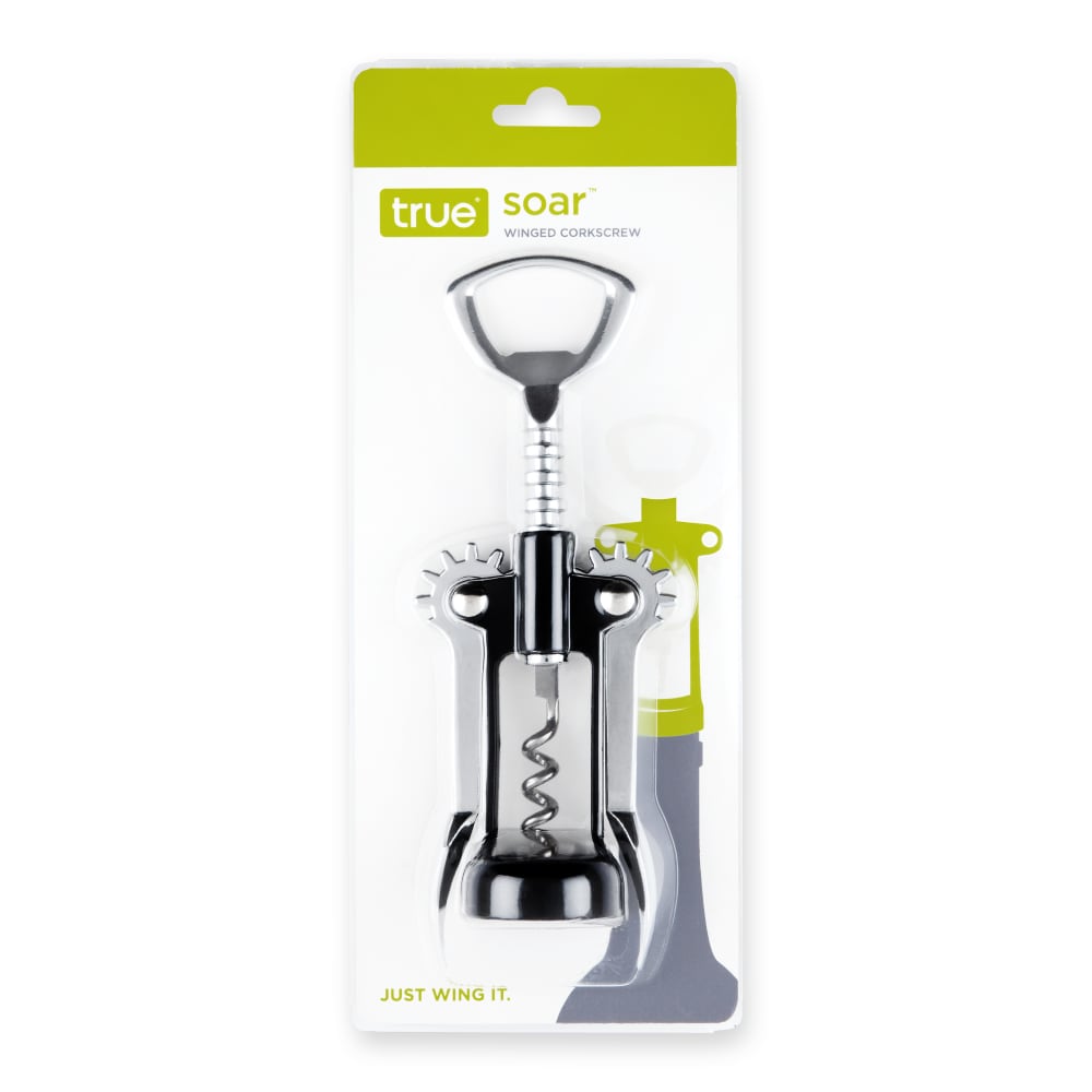 True Soar Black And Silver Winged Corkscrew, Self Centering Worm, Bottle Opener