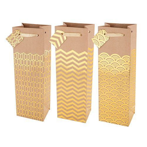 Cakewalk Kraft And Gold Wine Bag Assortment