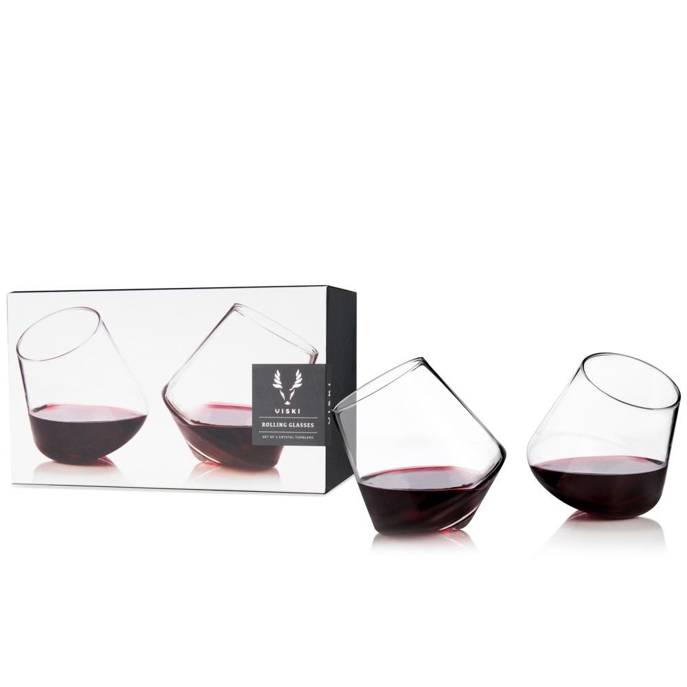 Viski Rolling Stemless Wine Glasses - Premium Crystal Clear Glass Gift Set
