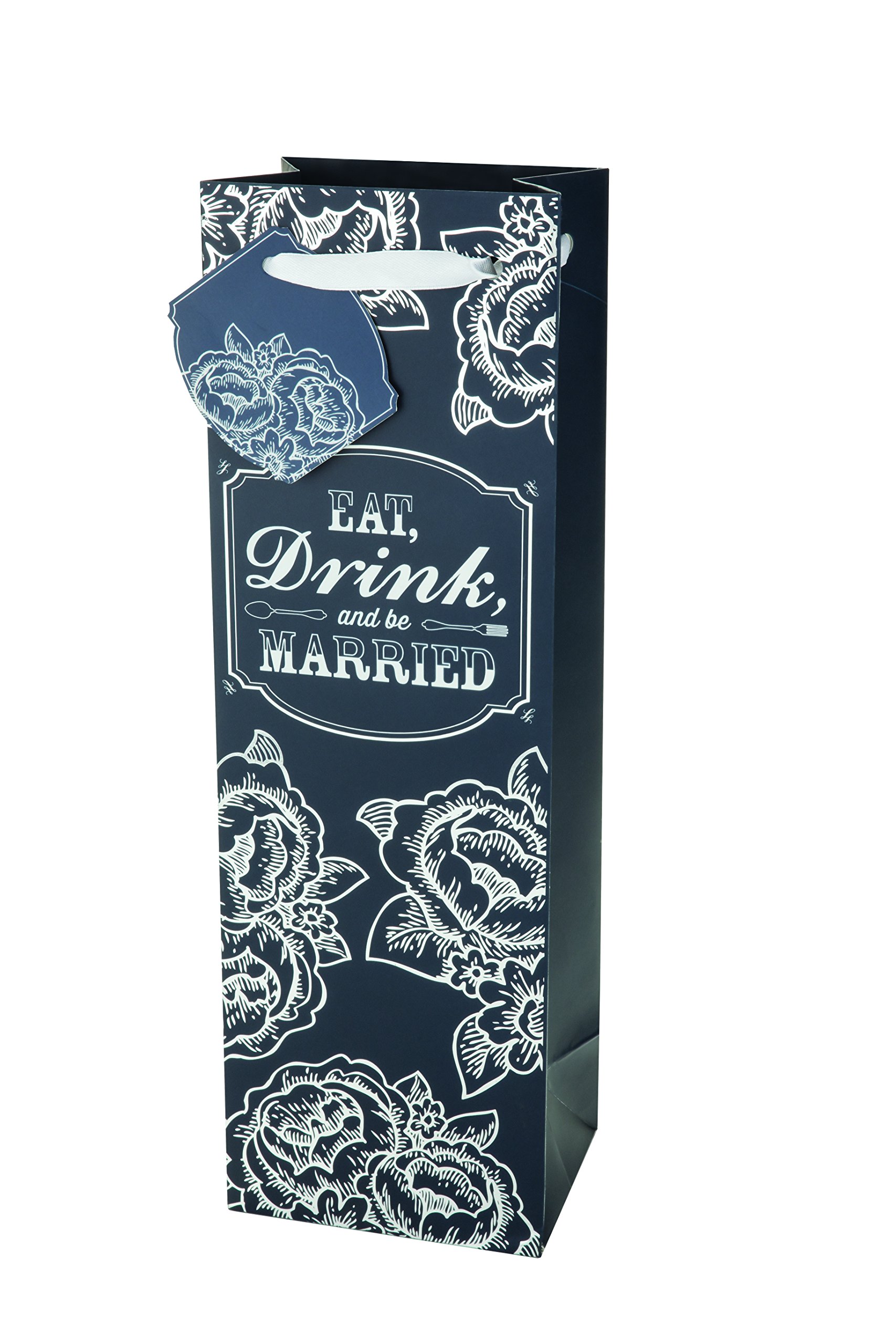 Cakewalk Eat Drink And Be Married Single Bottle Paper Wine Bag, Blue