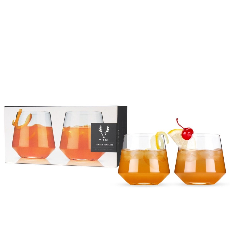 Viski Raye Crystal Angled Cocktail Tumblers