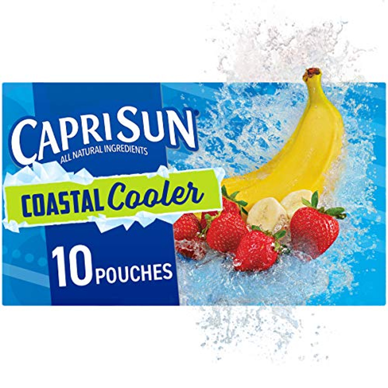 Capri Sun Coastal Cooler Strawberry Banana Naturally Flavored Juice Drink Blend, 10 Ct Box, 6 Fl Oz Pouches