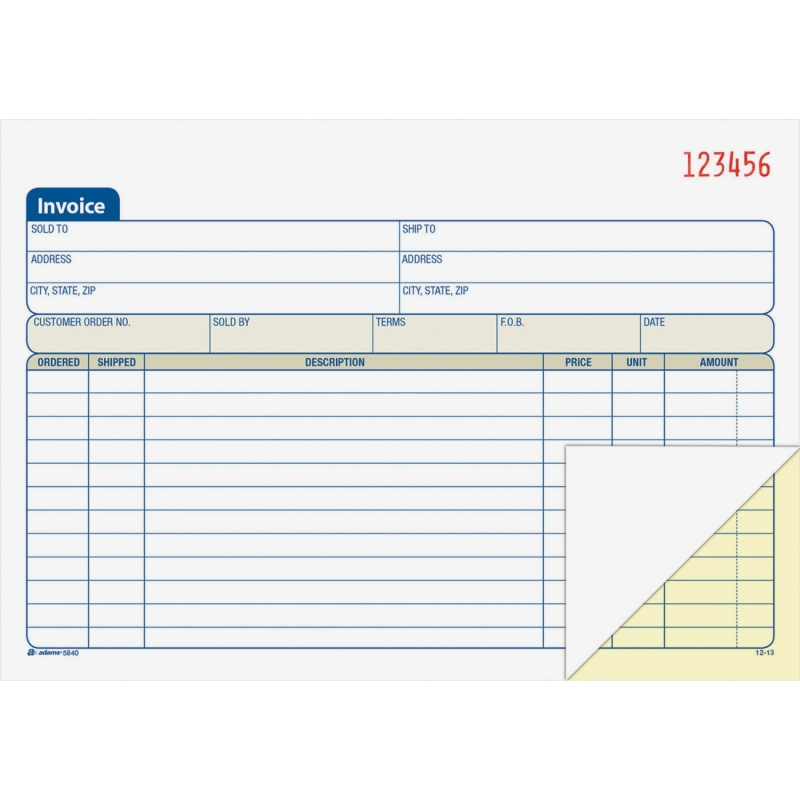 Adams Two-Part Invoice Book Carbonless, 5.56 X 8.44, 50 Forms Total