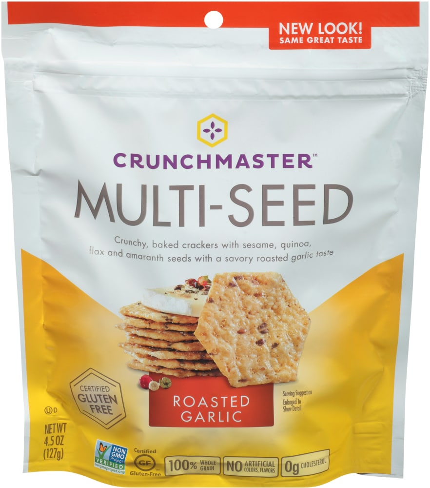 Crunchmaster Roasted Garlic Multi-Seed Crackers 4.5 Oz. Pouch
