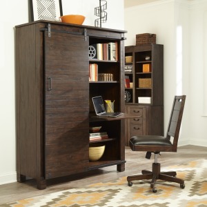 Magnussen Home Pine Hill Sliding Door Bookcase In Rustic Pine
